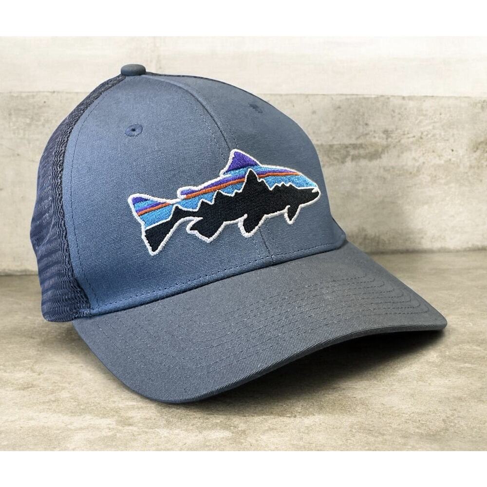 Patagonia Fitz Roy Trout Trucker Hat Snapback Blue Mesh Back One Size